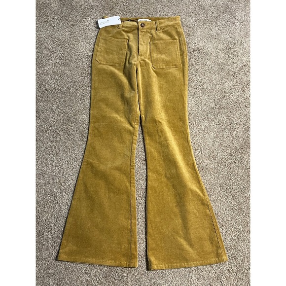 Molly Bracken Patch Pocket Corduroy Flare Pants Mustard XS NWT - Picture 1 of 7